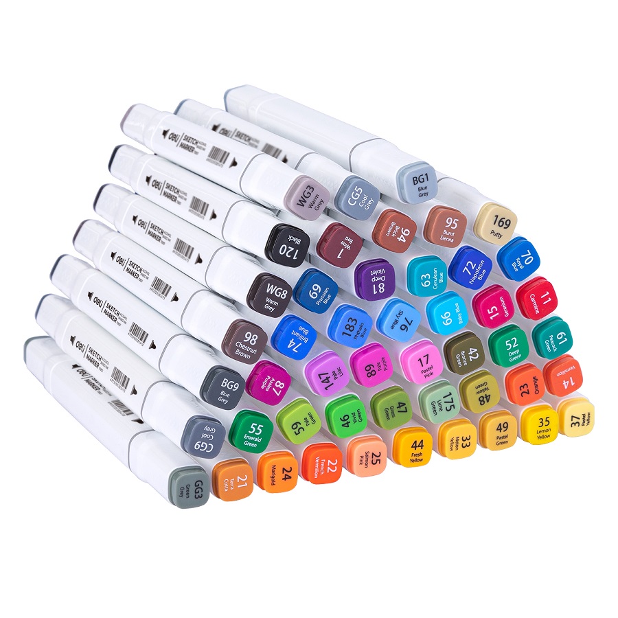 Sketch маркери Deli Color Emotion E70801-48, объл връх 1 мм, скосен връх 7 мм, 48 цвята