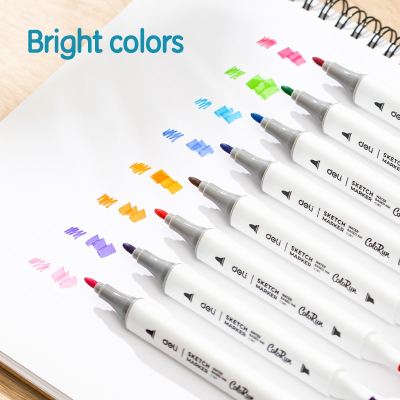 Sketch маркери Deli ColoRun EC187-12, объл връх 1 мм, скосен връх 5 мм, 12 цвята