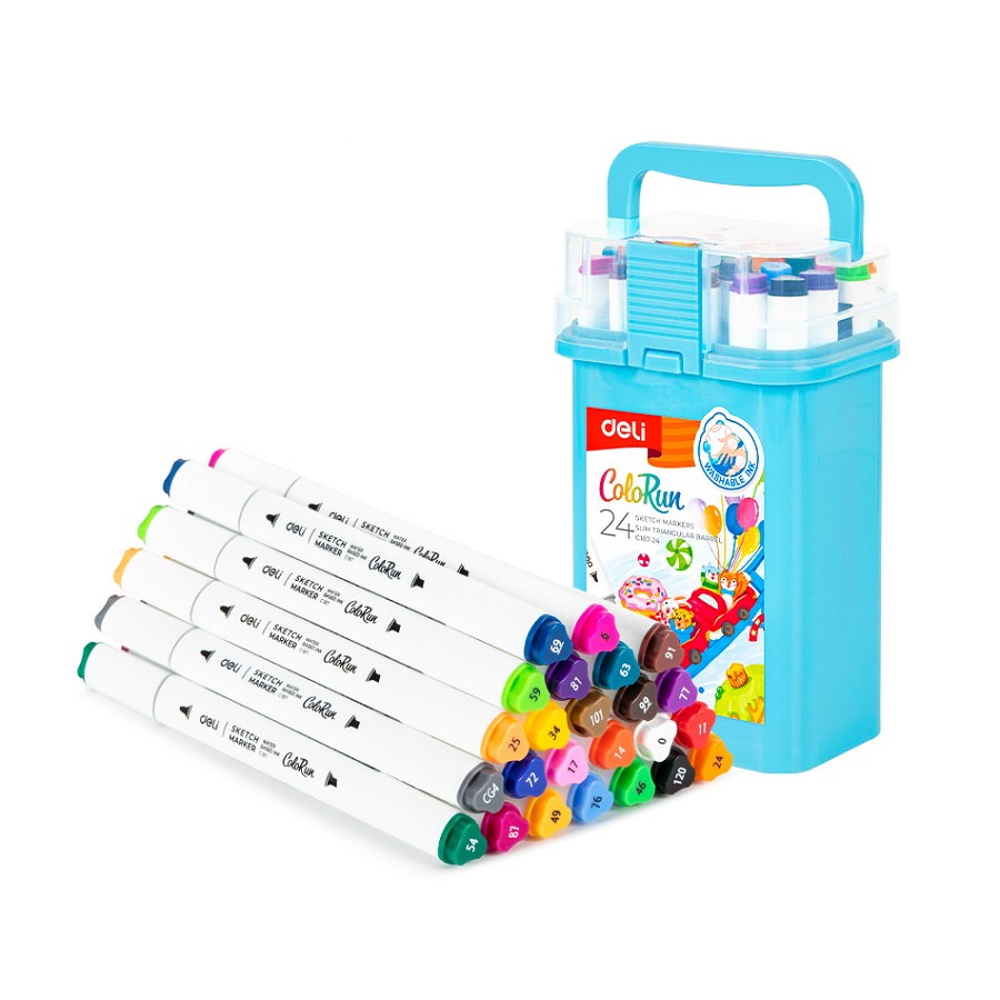 Sketch маркери Deli ColoRun EC187-48, объл връх 1 мм, скосен връх 5 мм, 48 цвята