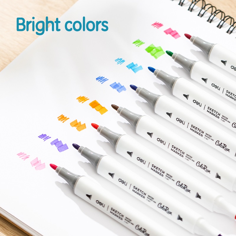 Sketch маркери Deli ColoRun EC187-48, объл връх 1 мм, скосен връх 5 мм, 48 цвята