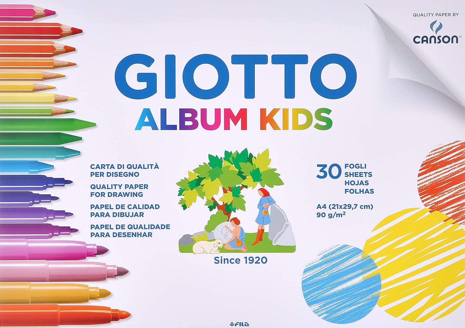 Скицник GIOTTO ALBUM KIDS, за сухи техники, A4, Canson хартия 90 г/кв.м, 30 л.