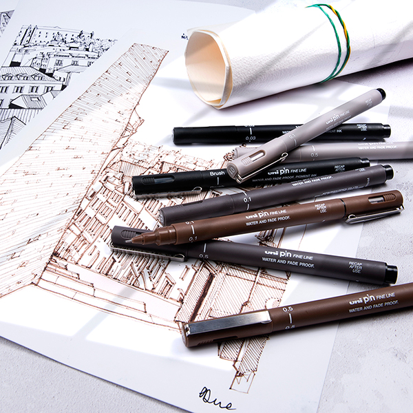 Тънкописец Uni Pin 200S, метален връх 0.1 мм, черен