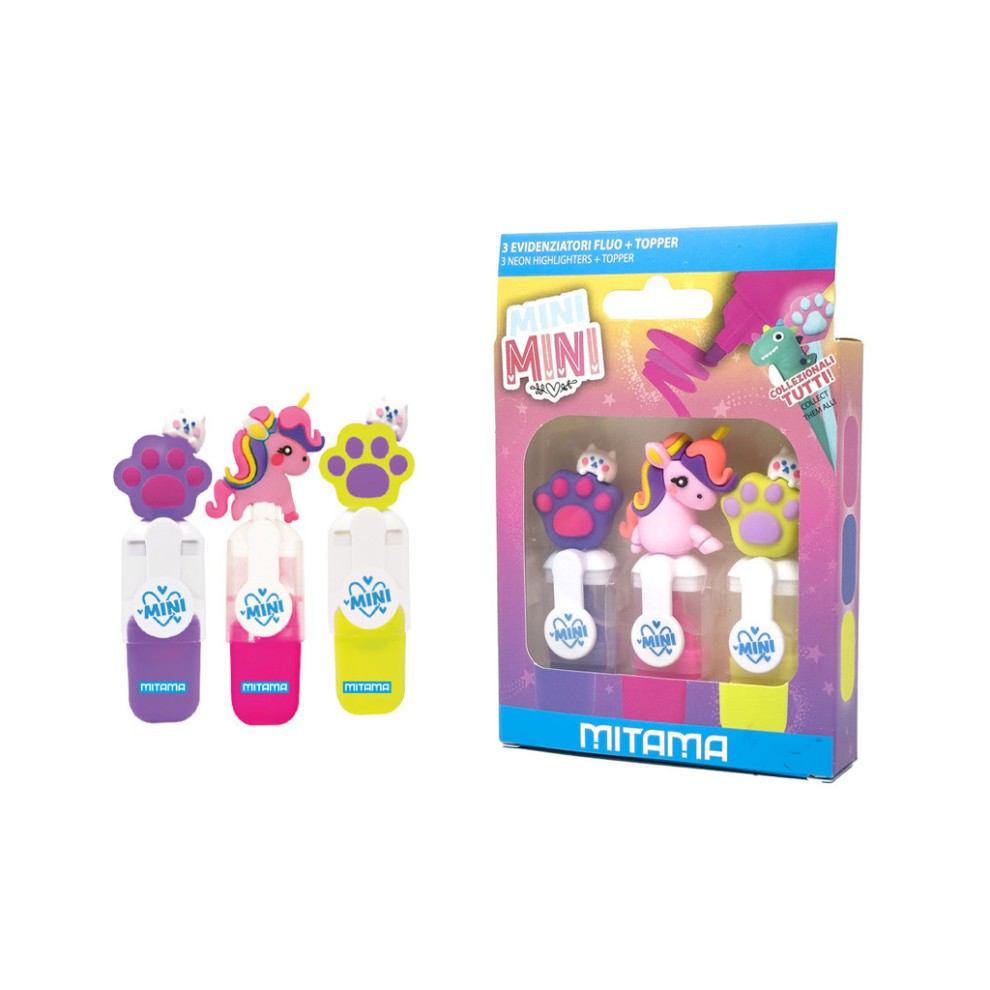 Текстмаркери MITAMA Fluo Mini, скосен връх 2-5 мм, 3 цвята
