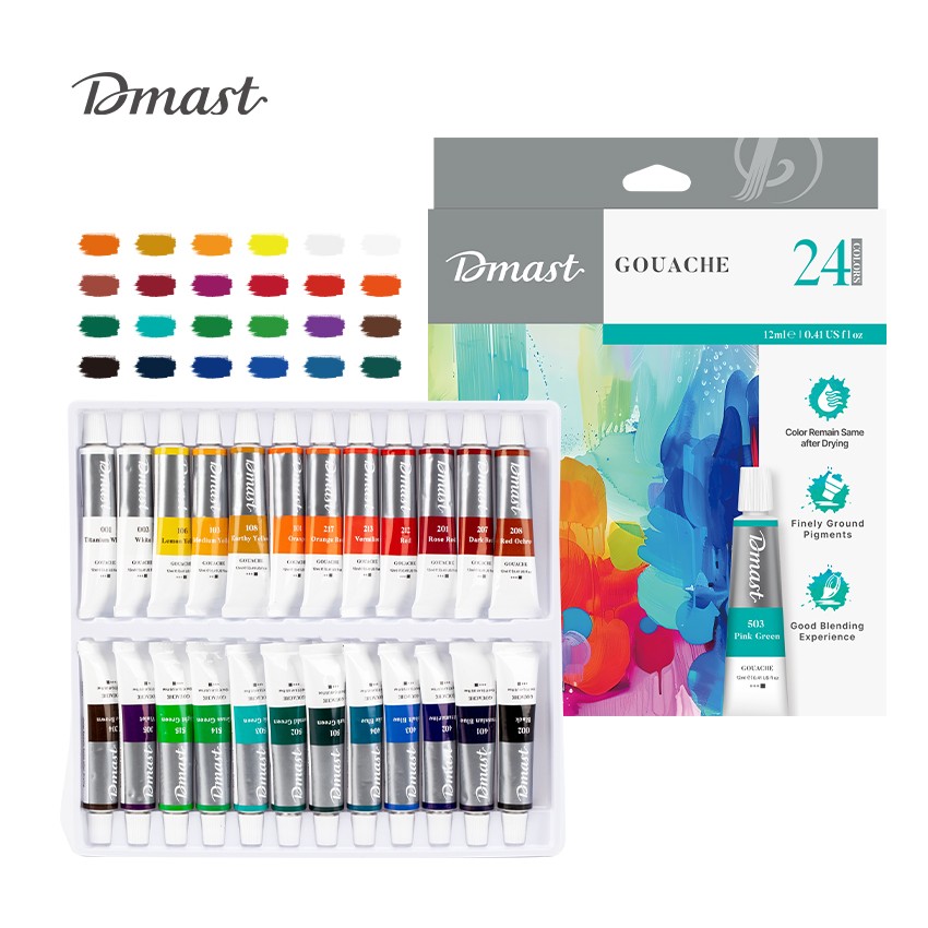 Темперни бои Deli Dmast EC320-24, в тубички 12 мл, 24 цвята