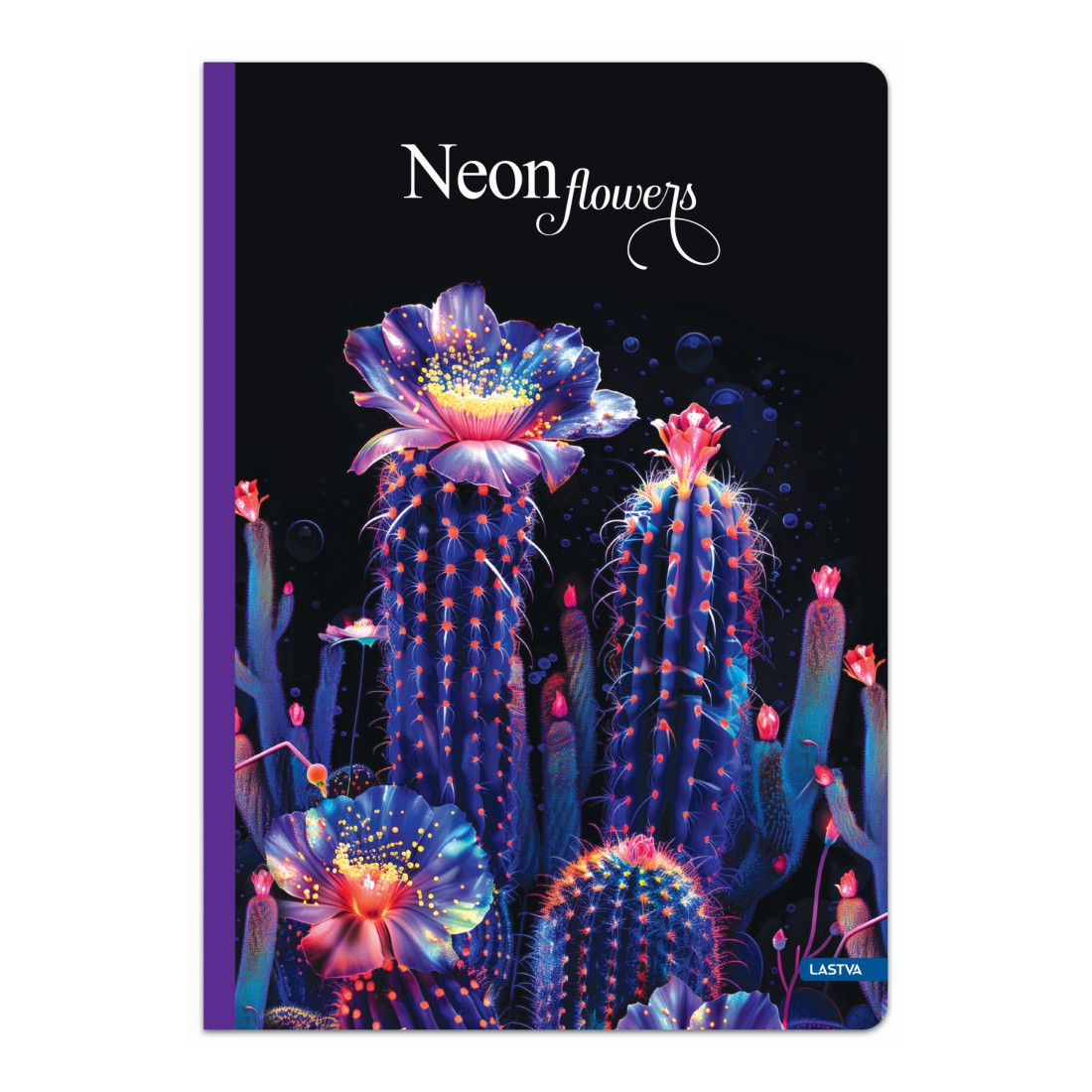 Тетрадка LASTVA Neon Flowers, A4, 96 л., линиран офсет 70 г, твърда корица, мат ламинат, UV лак