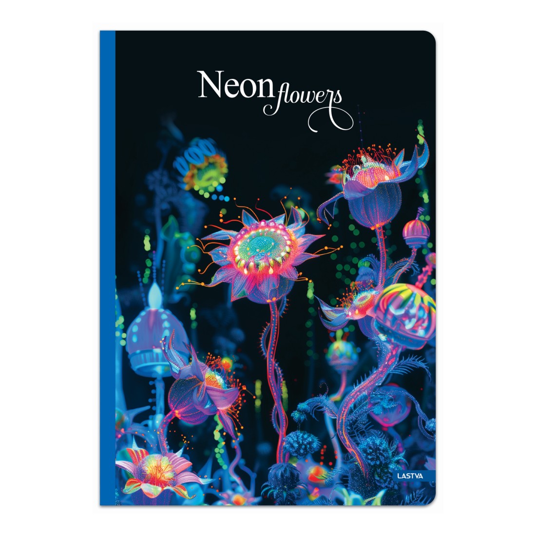 Тетрадка LASTVA Neon Flowers, A4, 96 л., линиран офсет 70 г, твърда корица, мат ламинат, UV лак