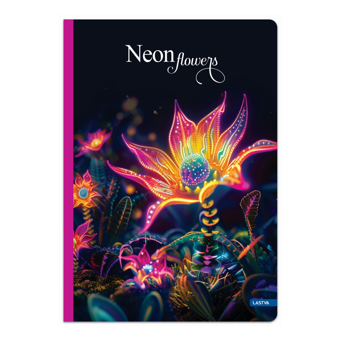 Тетрадка LASTVA Neon Flowers, A4, 96 л., линиран офсет 70 г, твърда корица, мат ламинат, UV лак