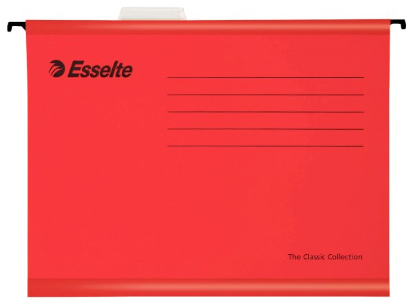 Висяща папка за картотека Esselte Pendaflex, без машинка, с метални шини, картон 210 г, червена